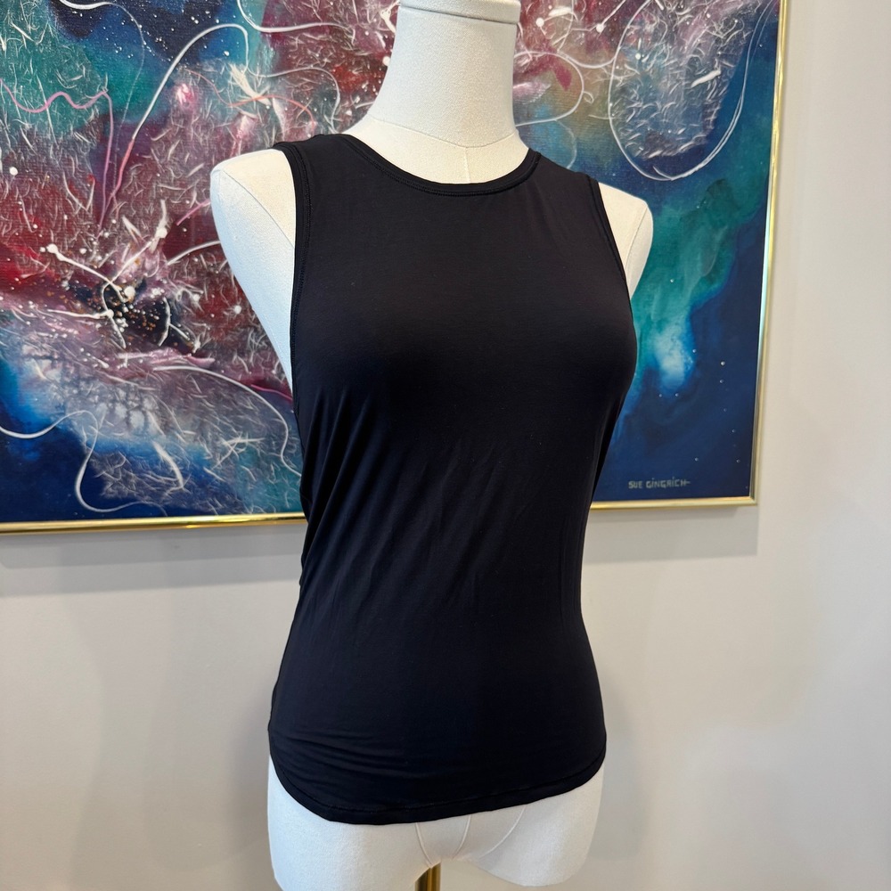 Lululemon Black Open Back Ruched Sleeveless Yoga Tank Top High Neck Women 2/4